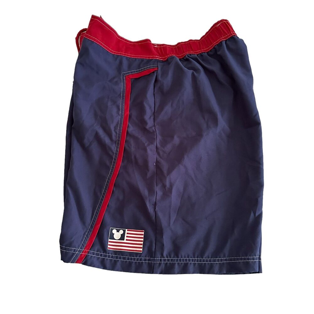 Disney Store Men's Mickey Mouse USA Flag Swim Trunks Board Shorts Sz Large Blue